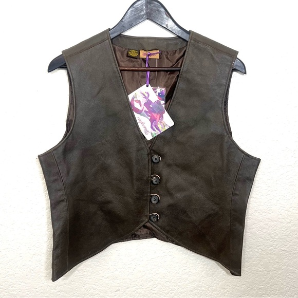 Wrangler Brown Leather Vest Women’s Size L - Picture 1 of 9